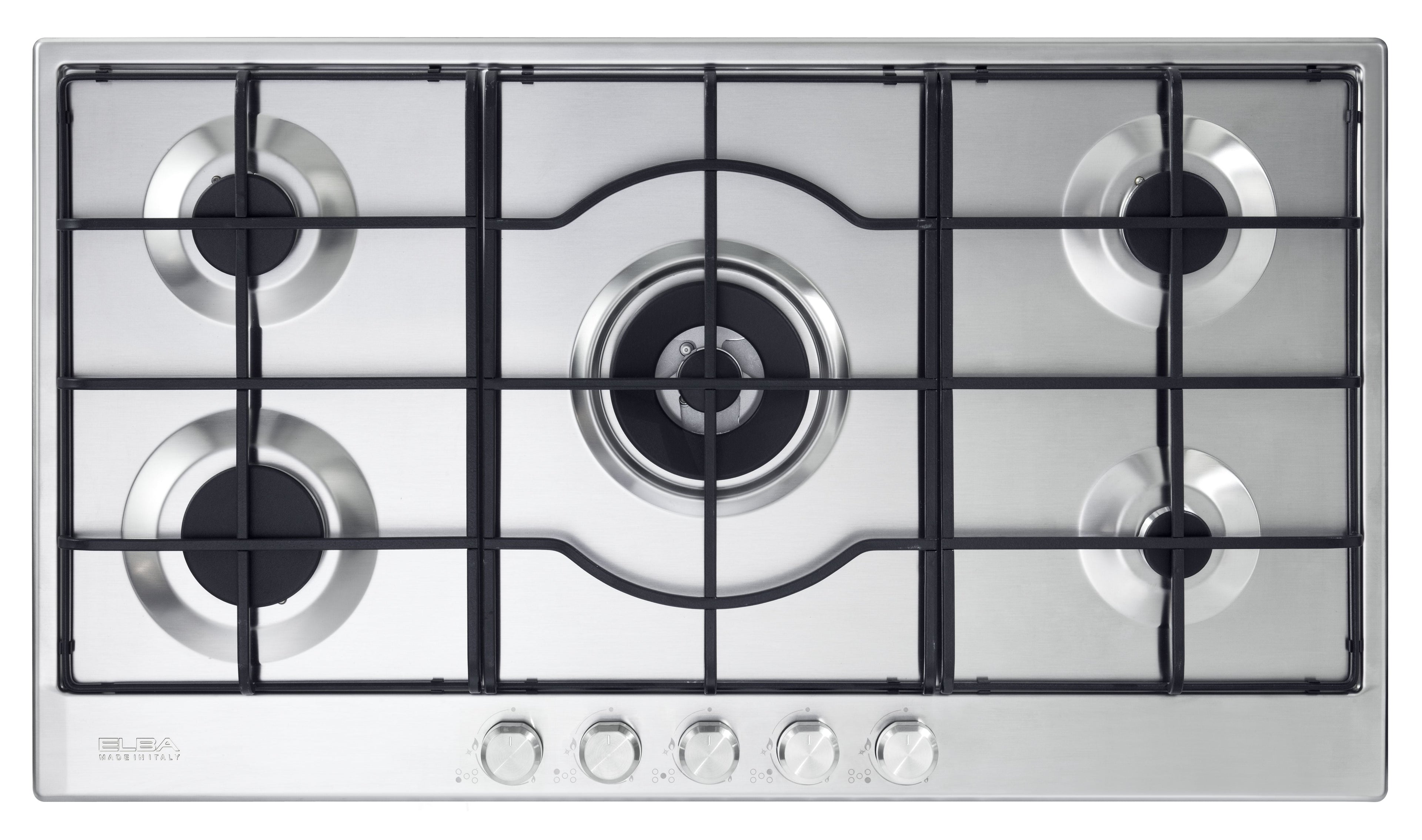 Elba Elio Lite 90cm 5 Burner Gas Hob With Centre Wok Burner - Stainless Steel
