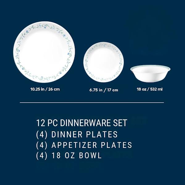 Corelle Country Cottage 12 Piece Dinner Set White