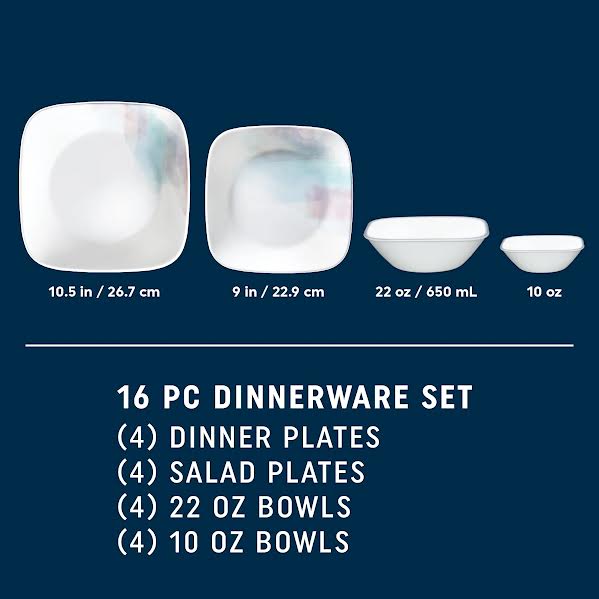Corelle Aquarello 16 Piece Dinner Set White