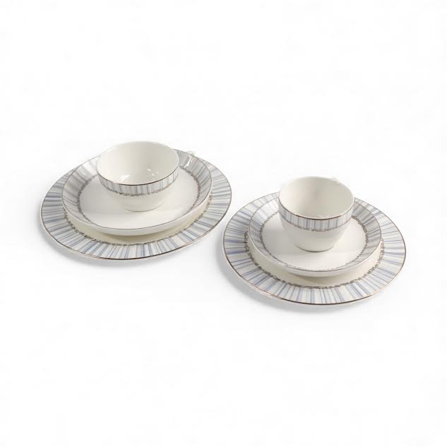 36 Piece Line Design Dinner Set White & Blue
