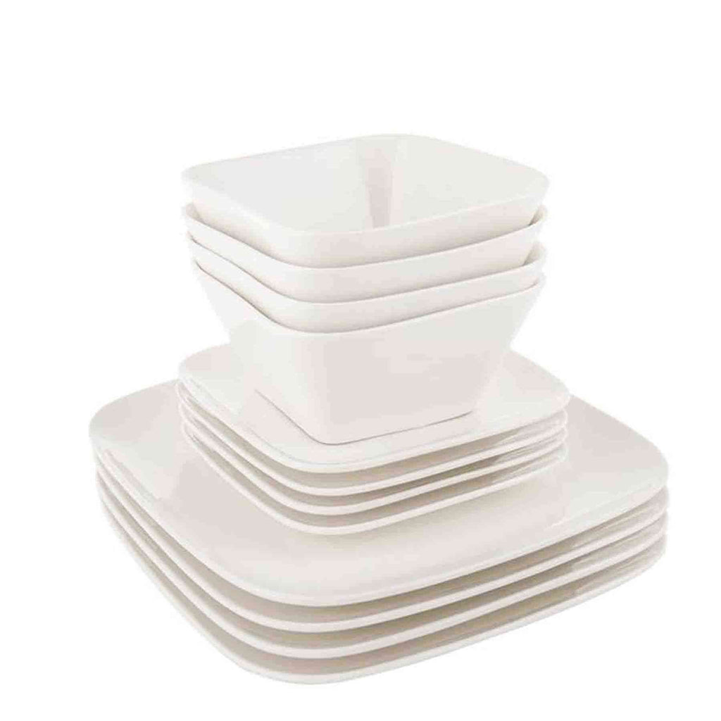 Monaco Retro Square  12 Piece Porcelain Dinner Set - White
