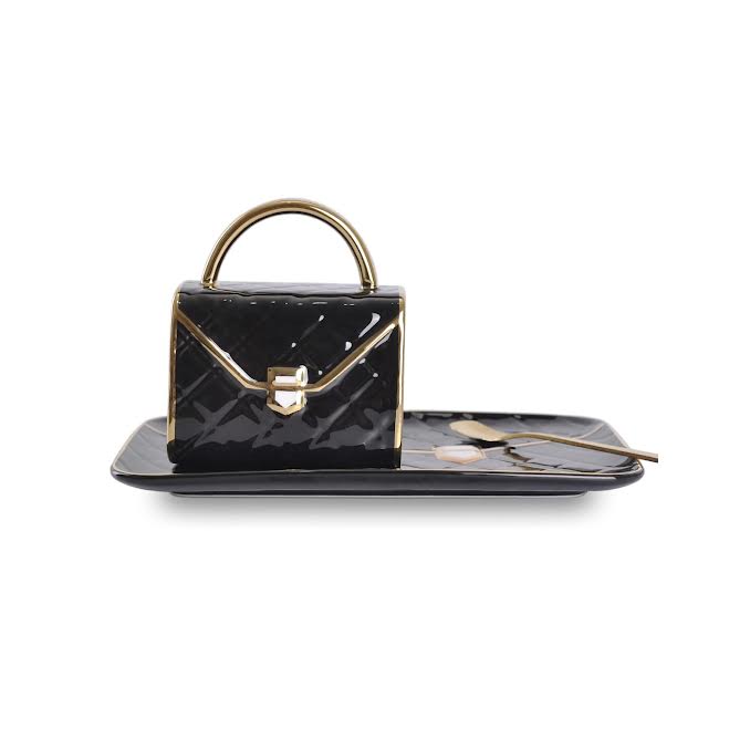 Handbag Shaped Cup & Saucer Set Black