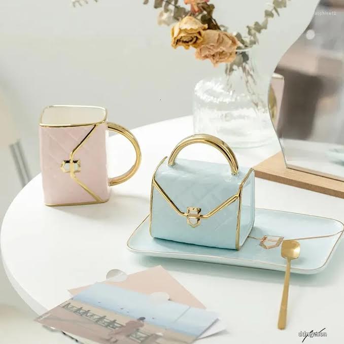 Handbag Shaped Cup & Saucer Set Blue