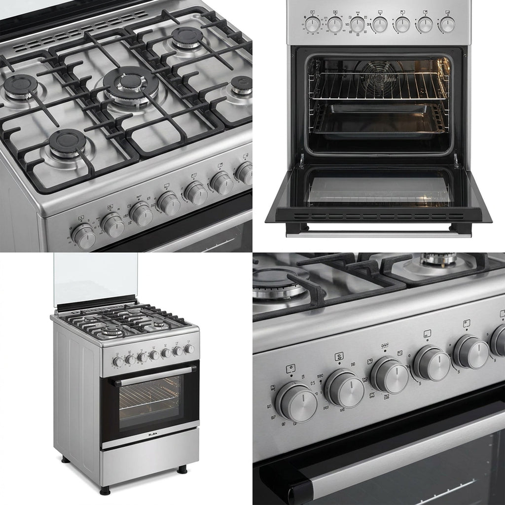 ELBA ESSENTIAL 60CM 4 BURNER GAS STOVE WITH ELECTRIC OVEN - STAINLESS STEEL + FREE TOTAI HEATER