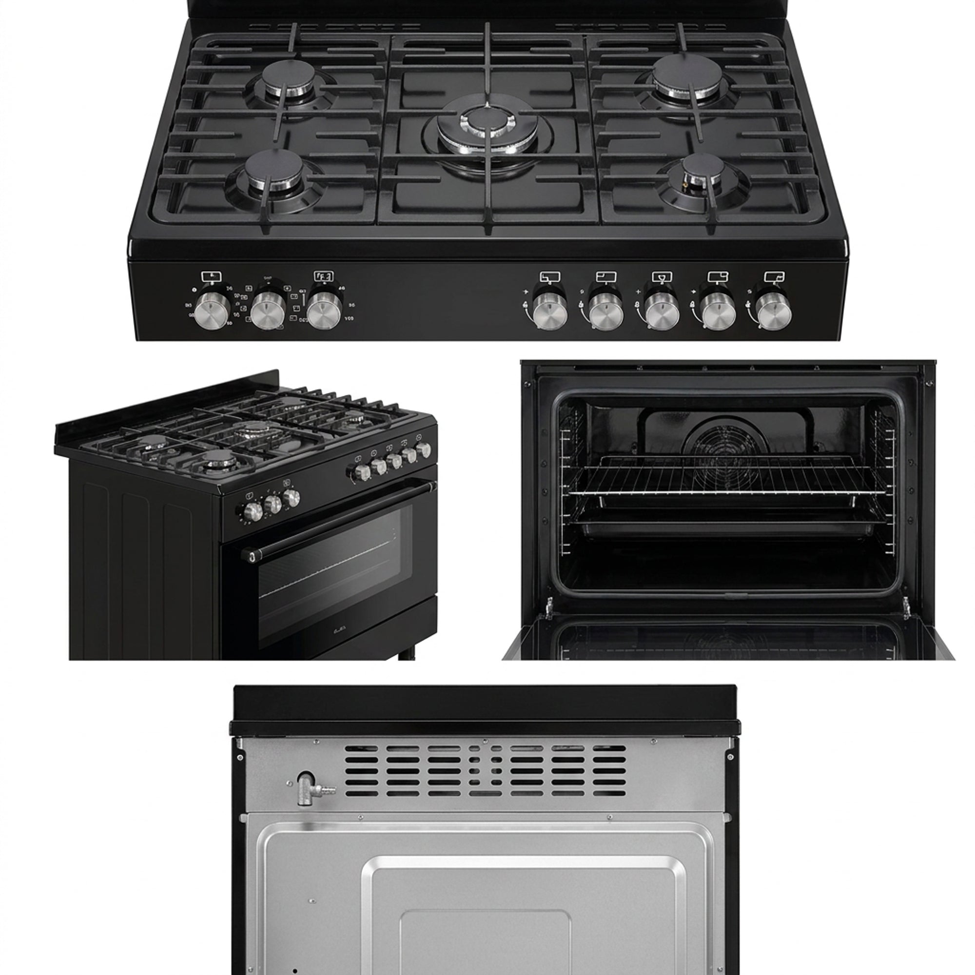 ELBA ESSENTIAL 90CM 5 BURNER GAS STOVE & ELECTRIC OVEN - BLACK + FREE TOTAI HEATER