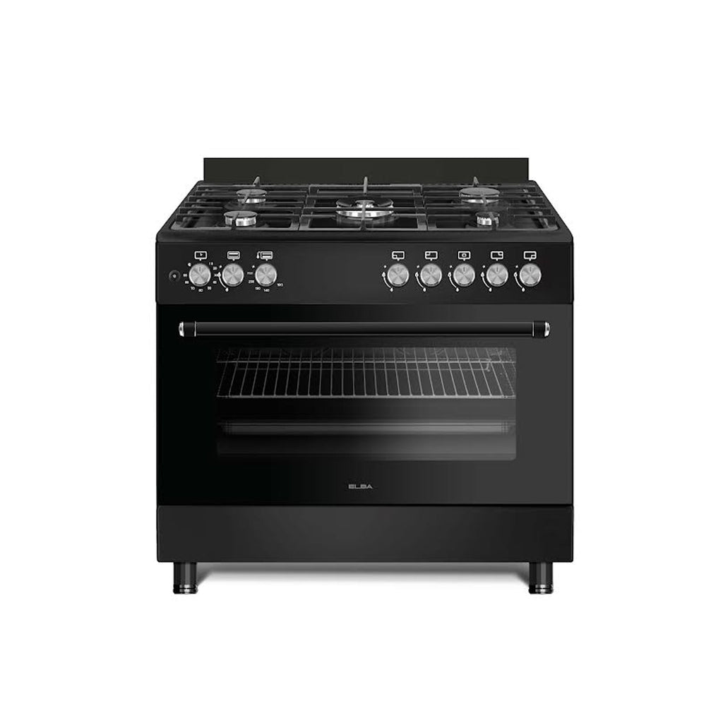 ELBA ESSENTIAL 90CM 5 BURNER GAS STOVE & GAS OVEN - BLACK + FREE TOTAI HEATER