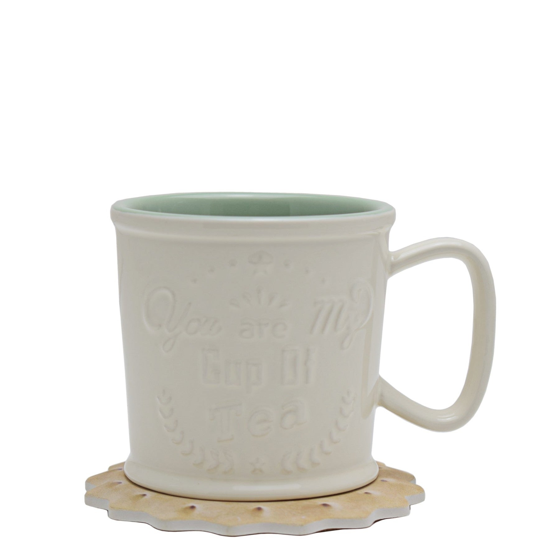 Kitchen Life Lungo 290ml Mug With Coaster - White & Green