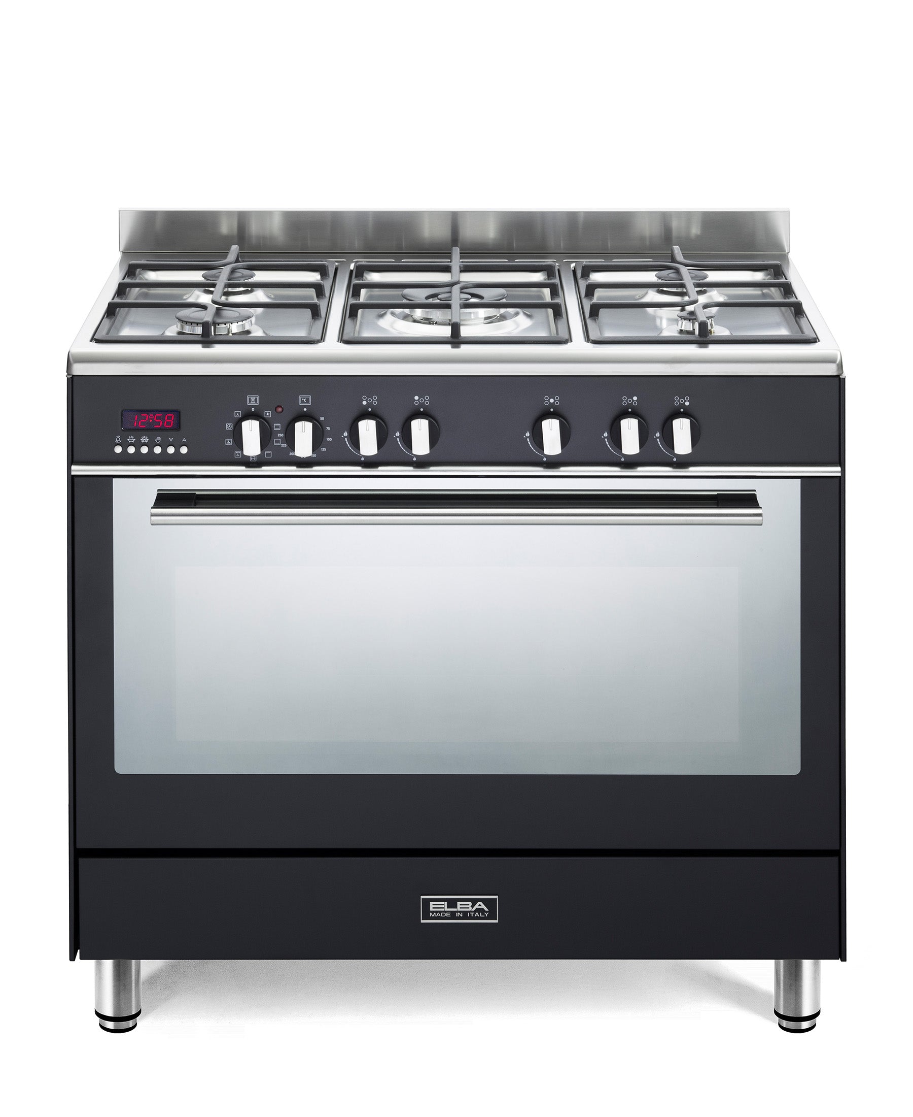 Elba Fusion 90cm 5 Burner Gas Cooker With Multifunction Electric Oven - Black + FREE TOTAI HEATER