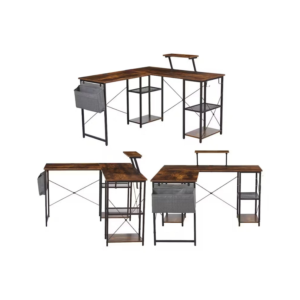 Exotic Designs Corner Computer Table Walnut & Black