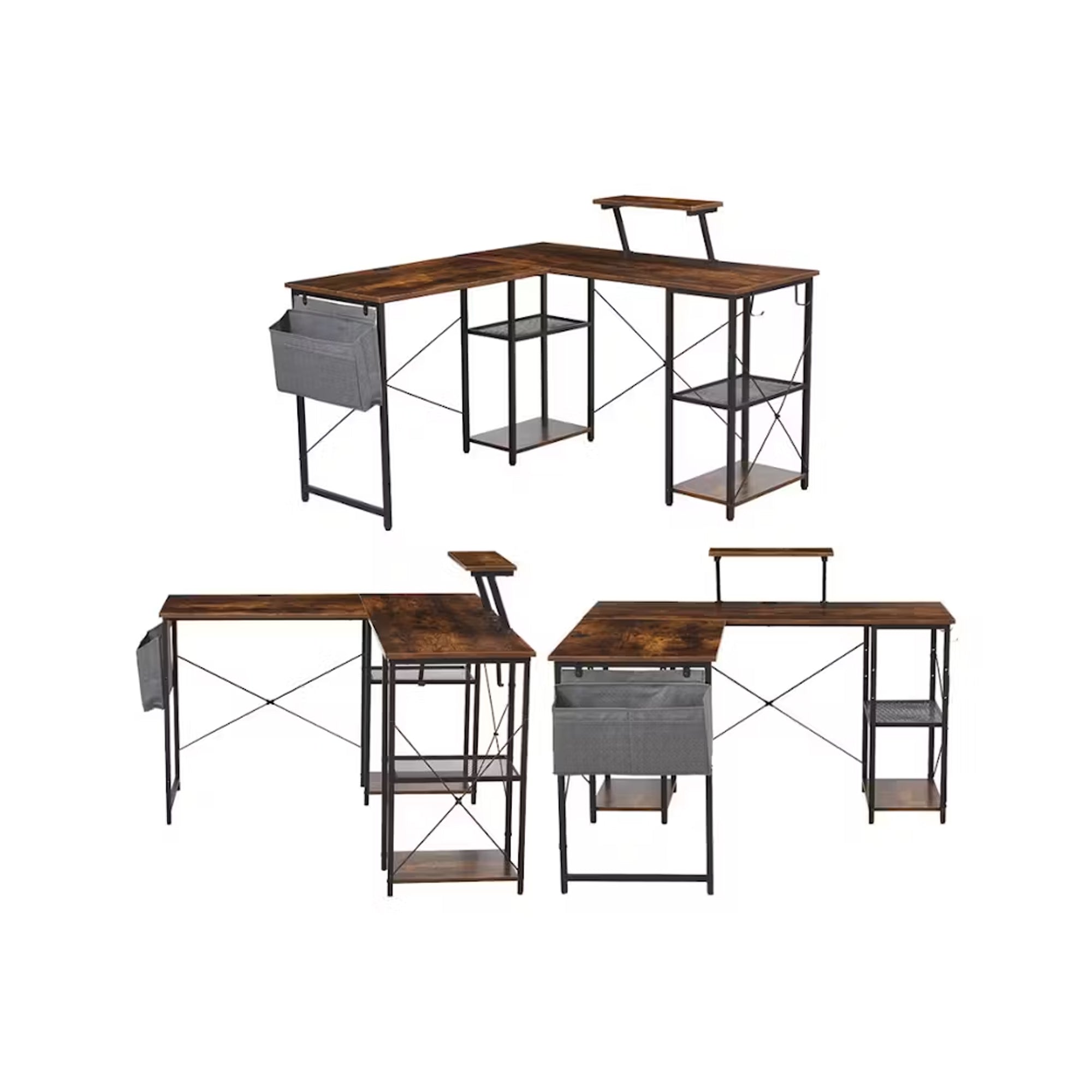 Exotic Designs Corner Computer Table Walnut & Black