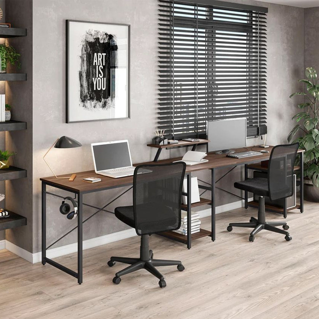 Exotic Designs Corner Computer Table Walnut & Black