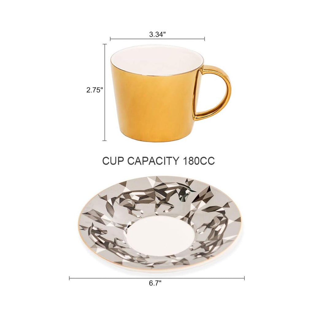 Horse Design Reflective Cup & Saucer Set Gold
