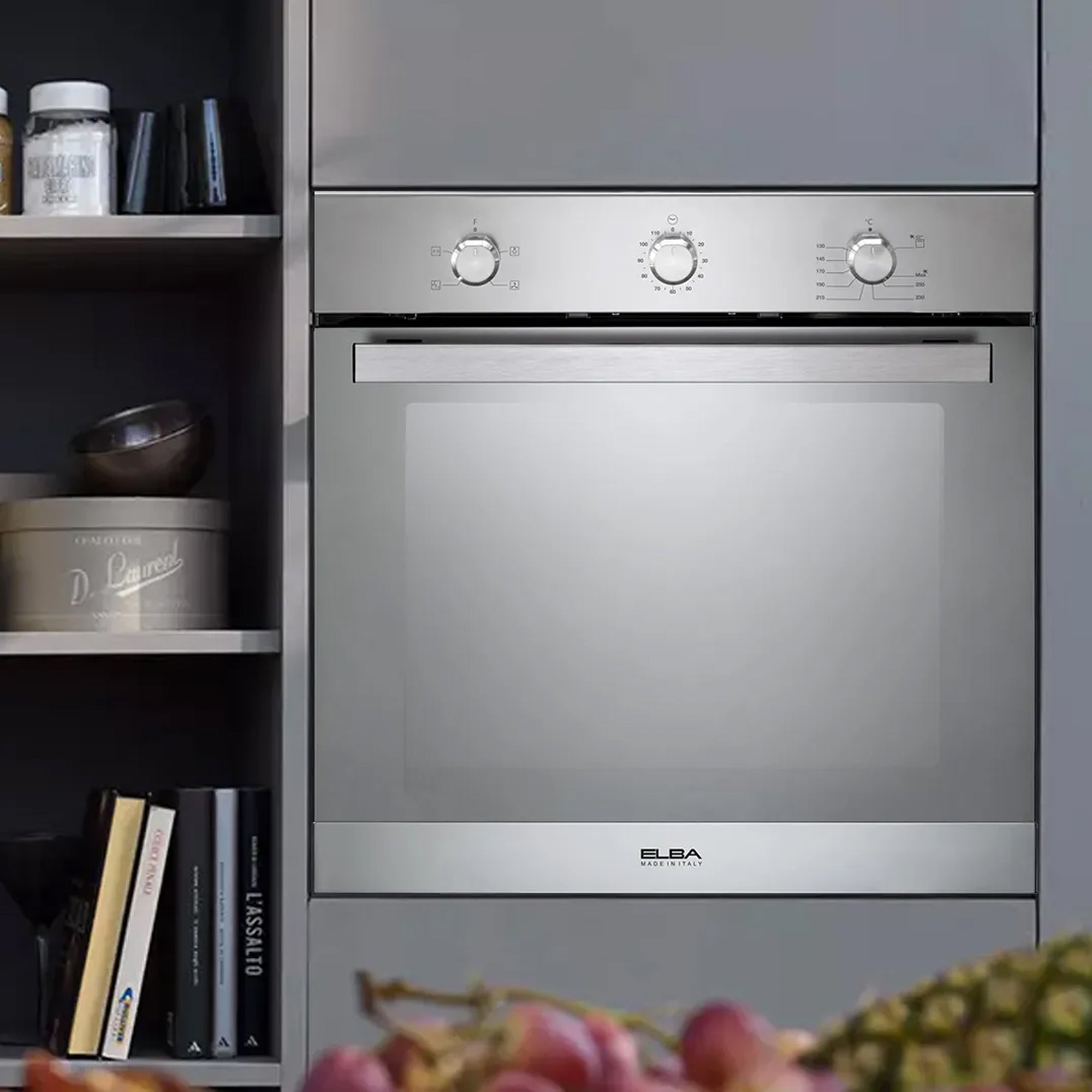 Elba Elio 60cm Fan Assisted Gas Oven With Mirror Finish - Stainless Steel