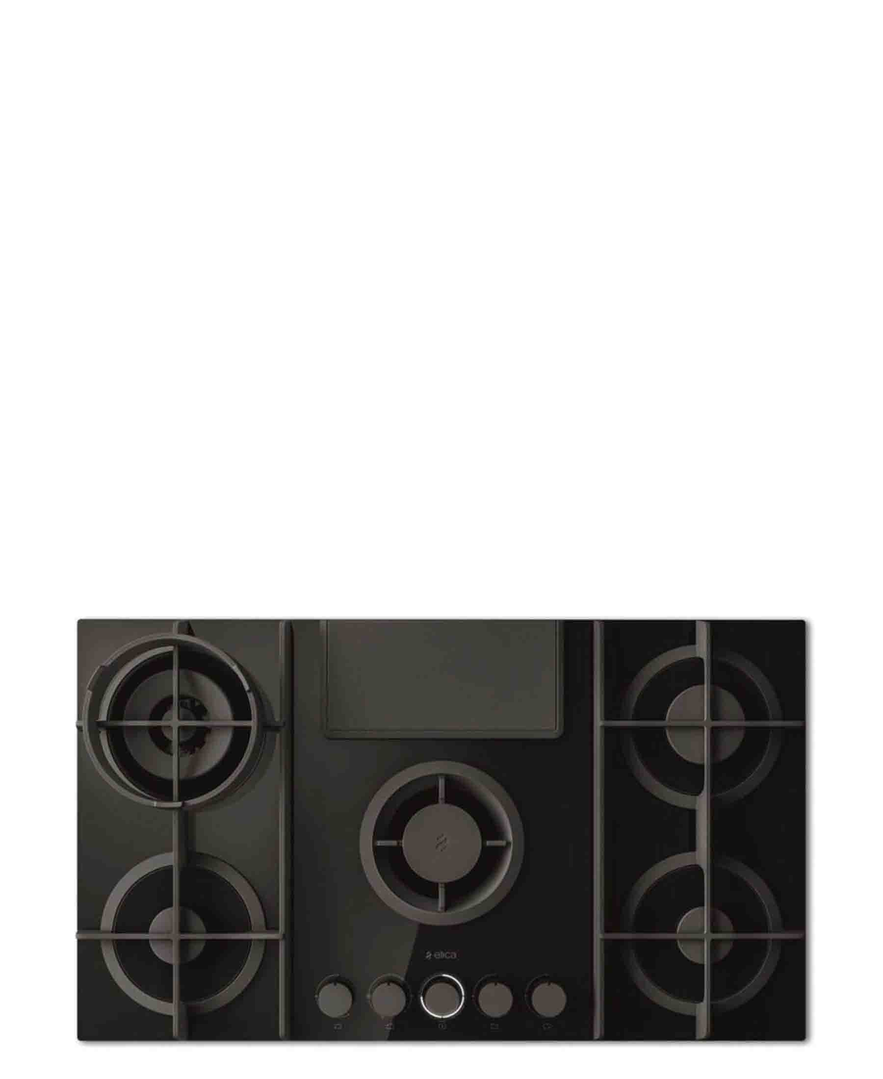Elica 90cm 5 Burner Gas Hob with Downdraft Extractor Black