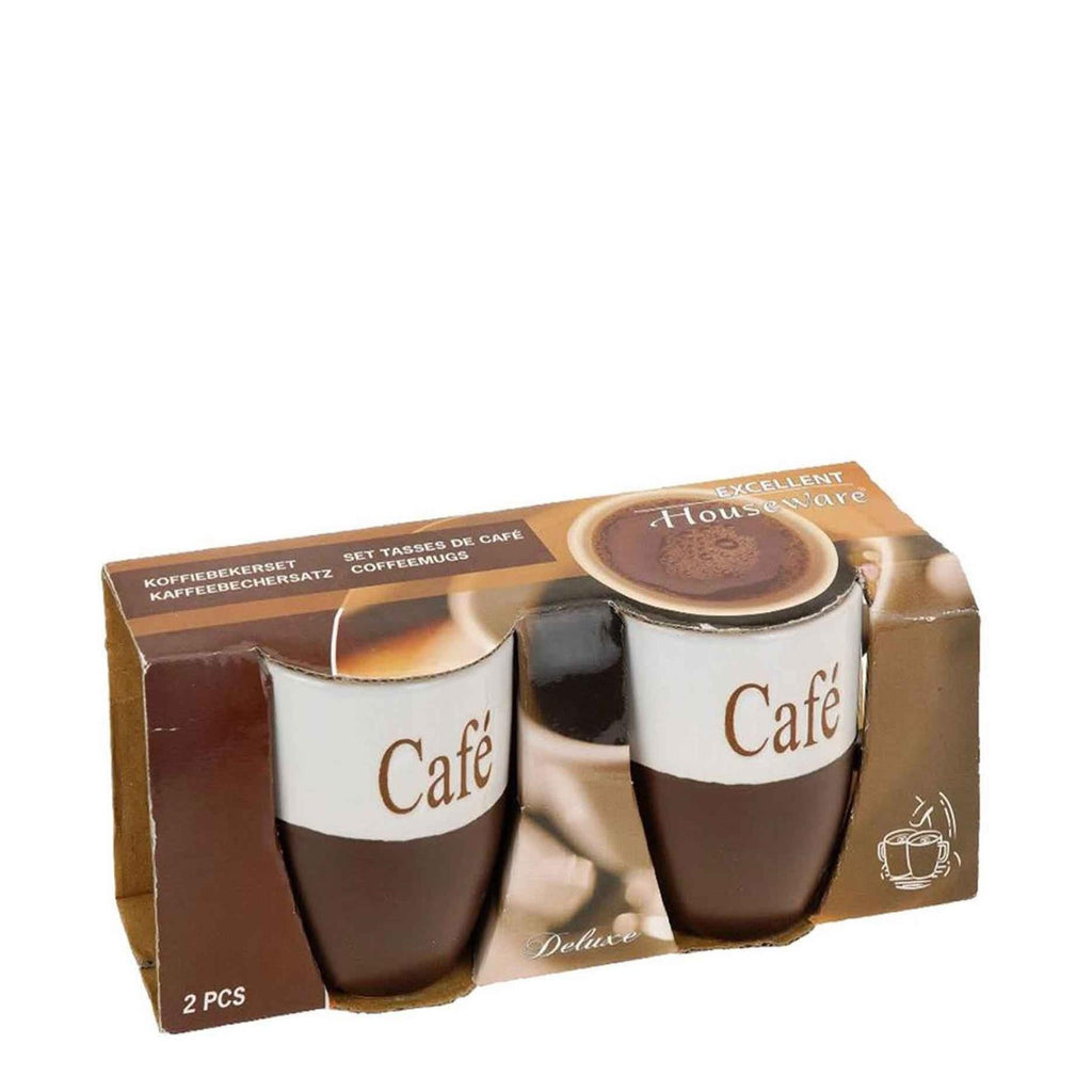 Excellent Houseware 2 Piece 150ML Cafe Mugs - Light Brown & White
