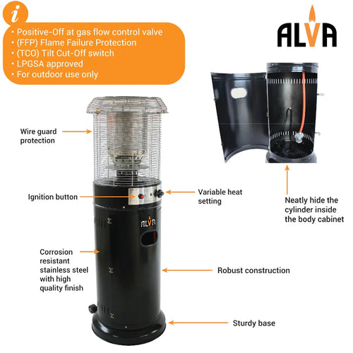 Alva GHP32 Short Stand Gas Patio Heater Black