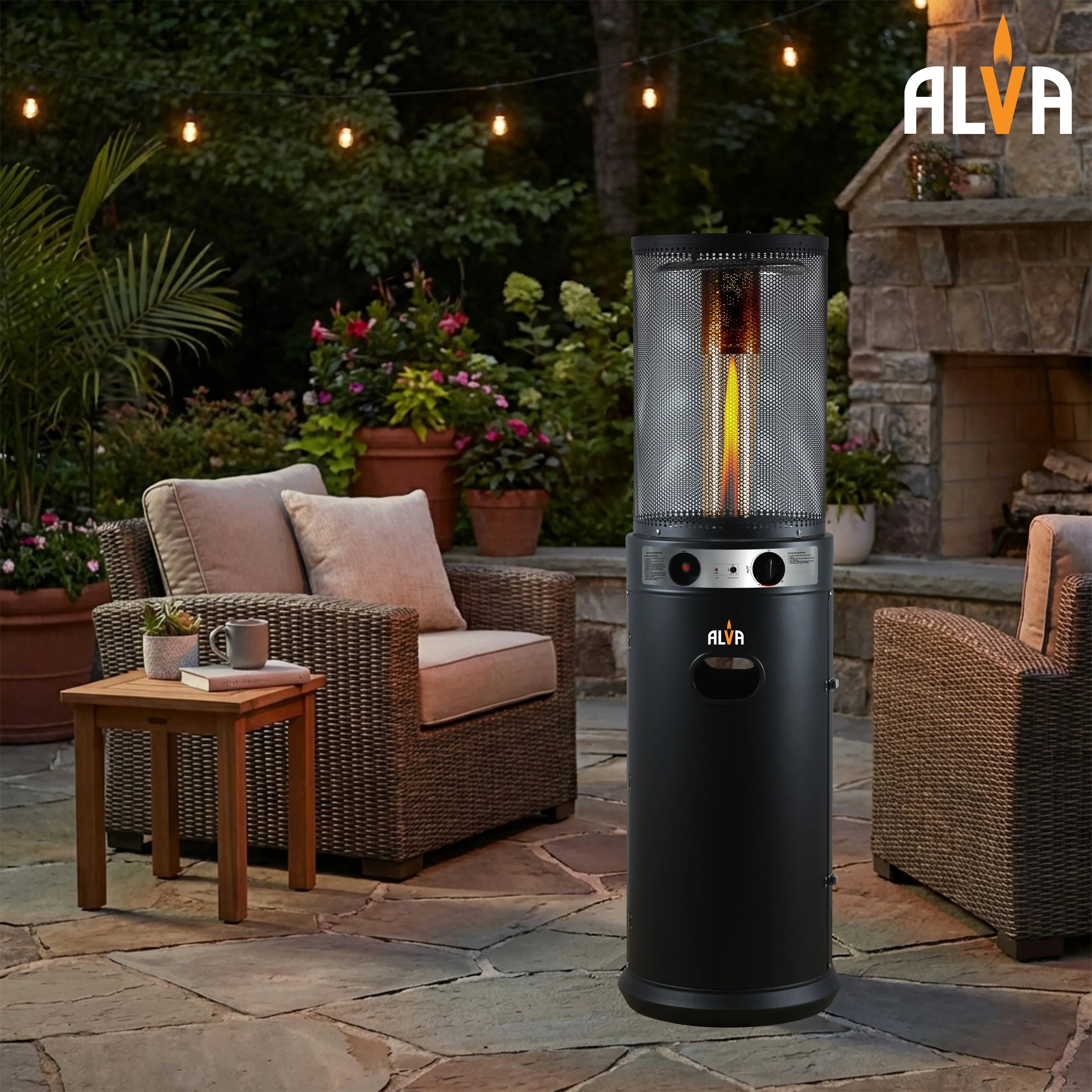 Alva Circular Midi Stand Gas Patio Heater | Fire Stick Design -GHP61