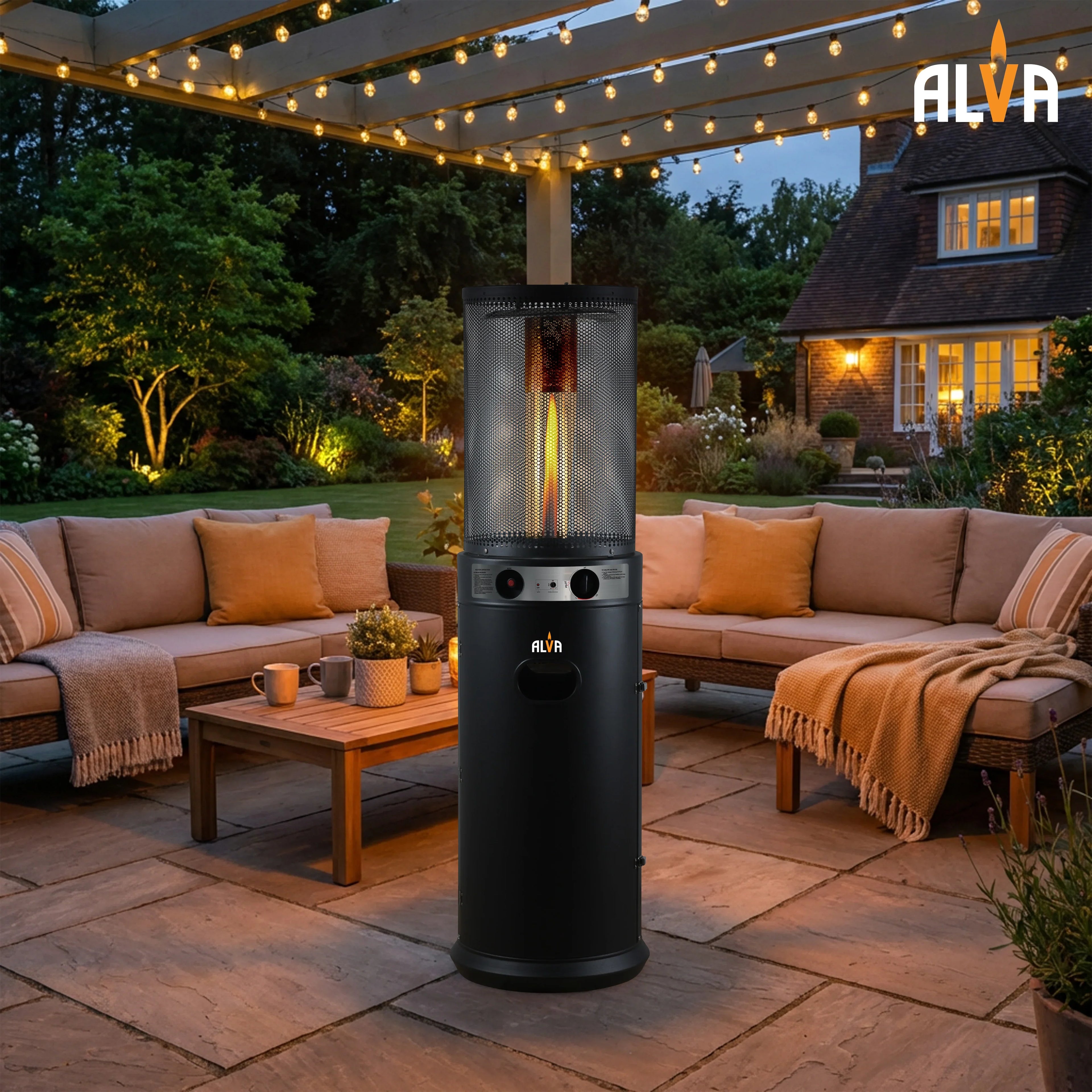 Alva Circular Midi Stand Gas Patio Heater | Fire Stick Design -GHP61