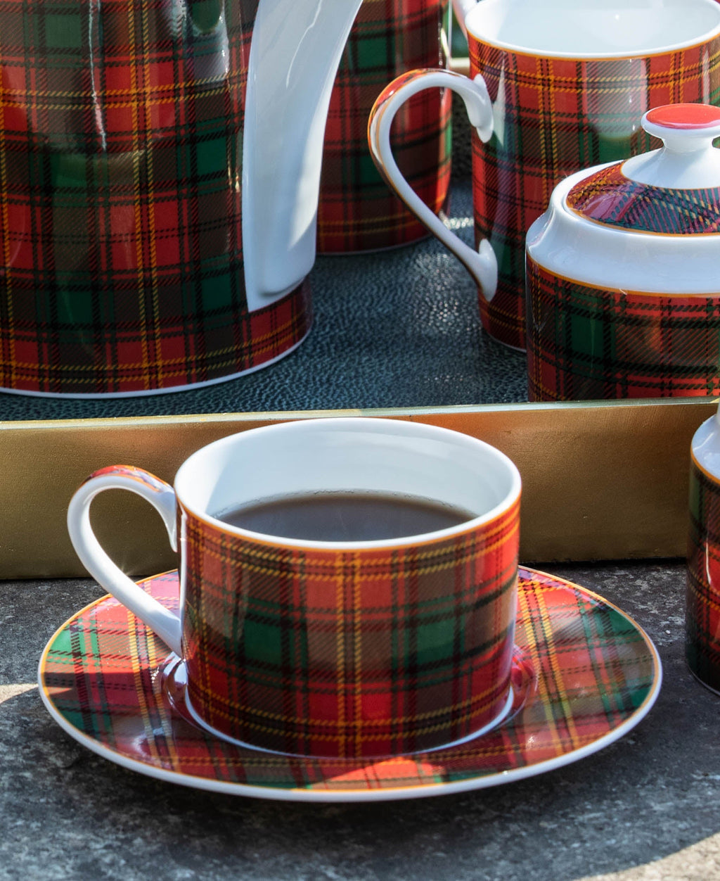 Jenna Clifford Red Tartan Cup & Saucer - Red