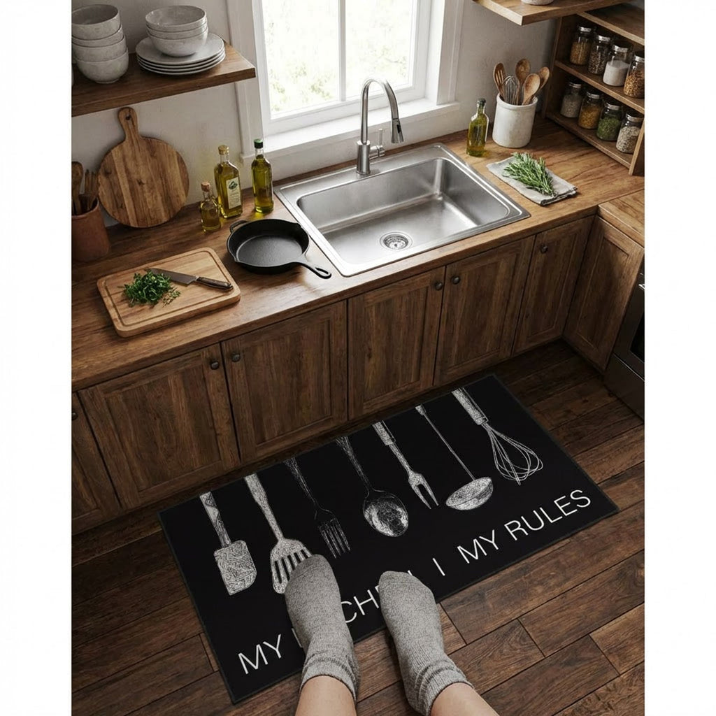 "My Kitchen, My Rules" 50 x 80cm Kitchen Mat Black