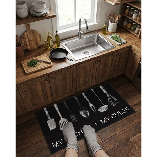 "My Kitchen, My Rules" 50 x 80cm Kitchen Mat Black