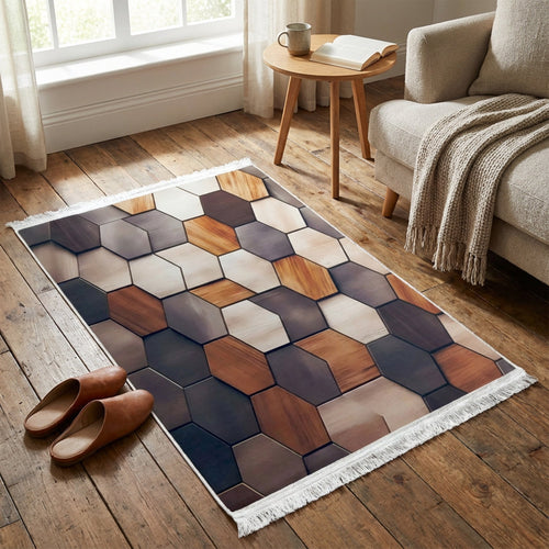 1 x 1.5m Hexagon Design Carpet Multicoloured