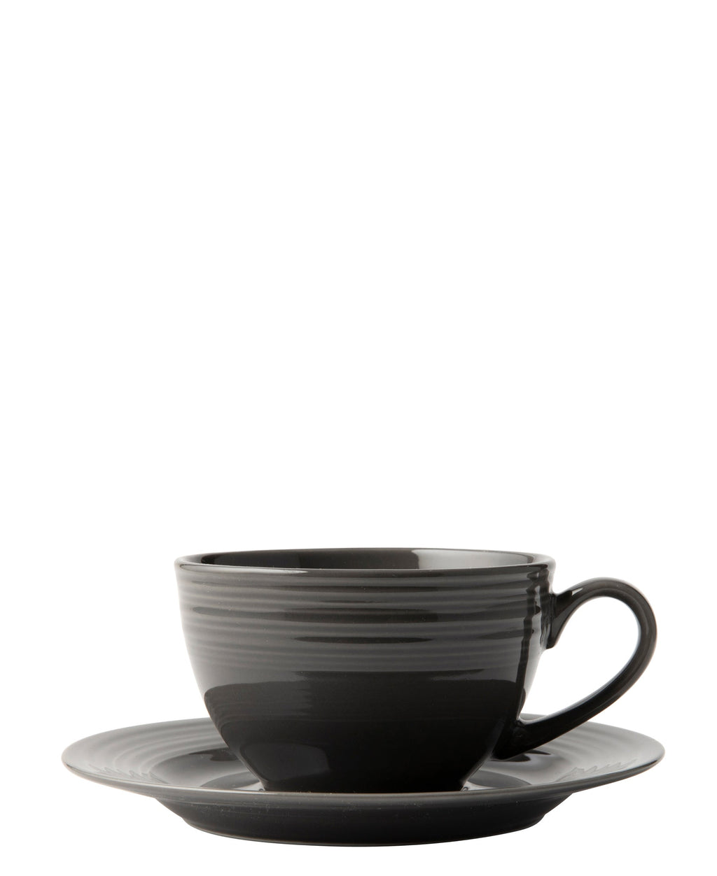 Jenna Clifford Embossed Lines 200ml Cup & Saucer - Dark Grey