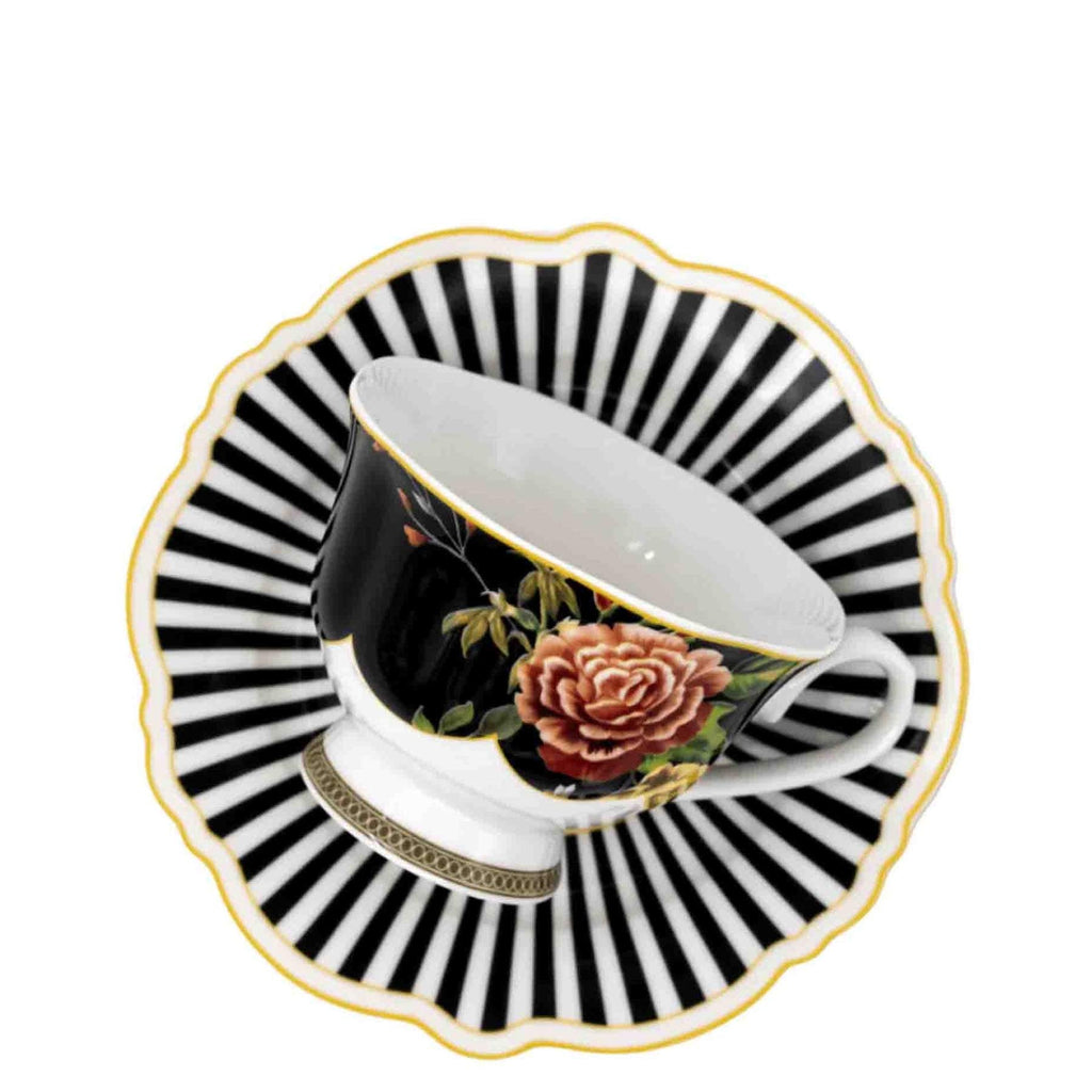 Jenna Clifford Botanica Rose Cup & Saucer - Black & White