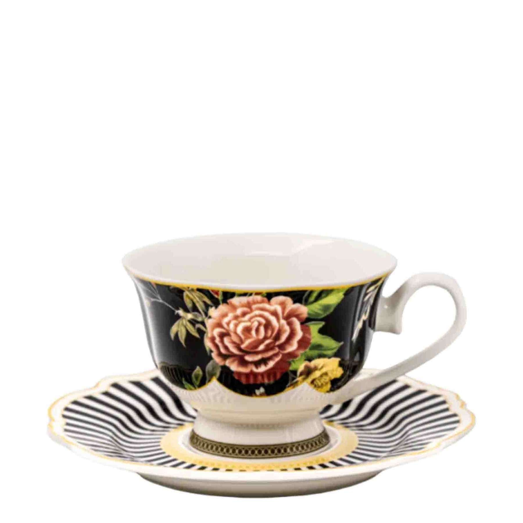 Jenna Clifford Botanica Rose Cup & Saucer - Black & White