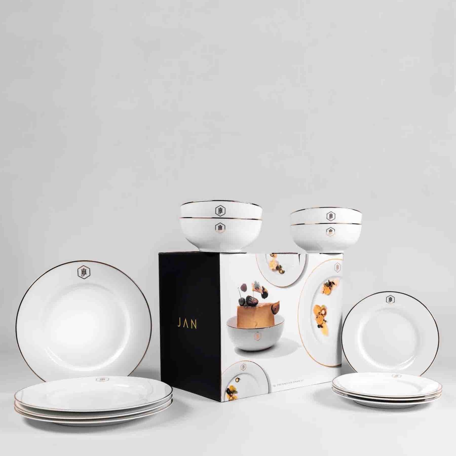 Jenna Clifford Gold Rimmed 12 Piece Dinner Set - White