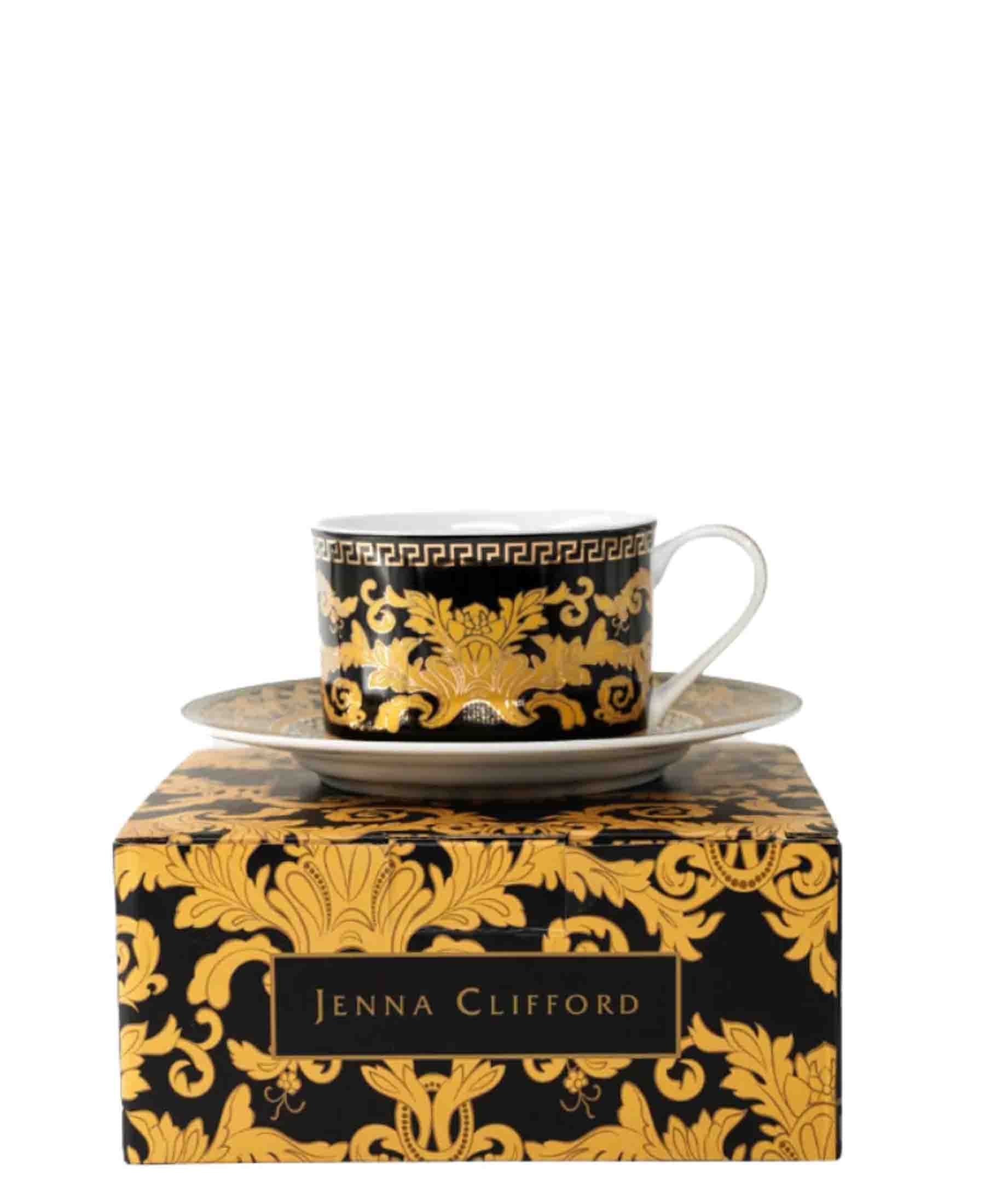 Jenna Clifford Grandeur Cup & Saucer - Black & Gold