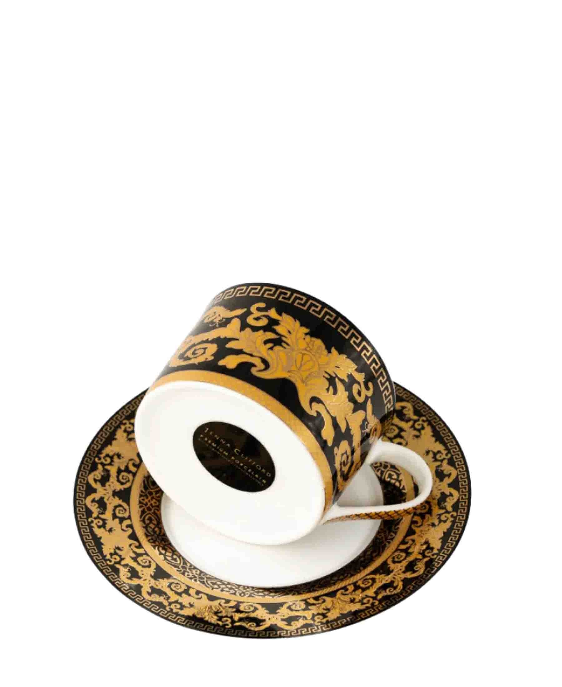 Jenna Clifford Grandeur Cup & Saucer - Black & Gold