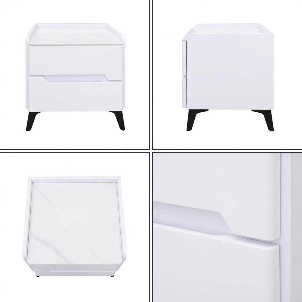 Marble Top 2 Drawer Nightstand White