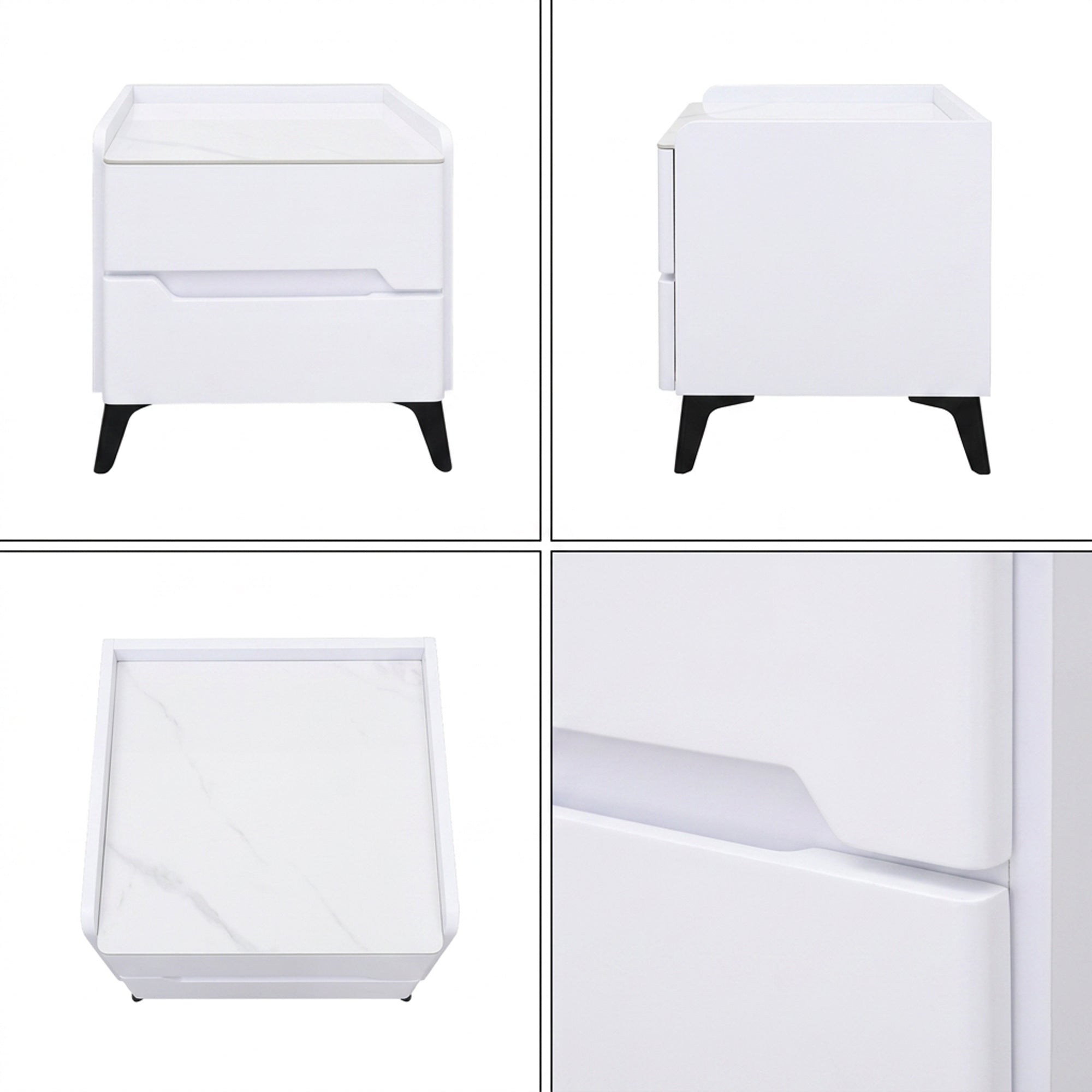 Marble Top 2 Drawer Nightstand White