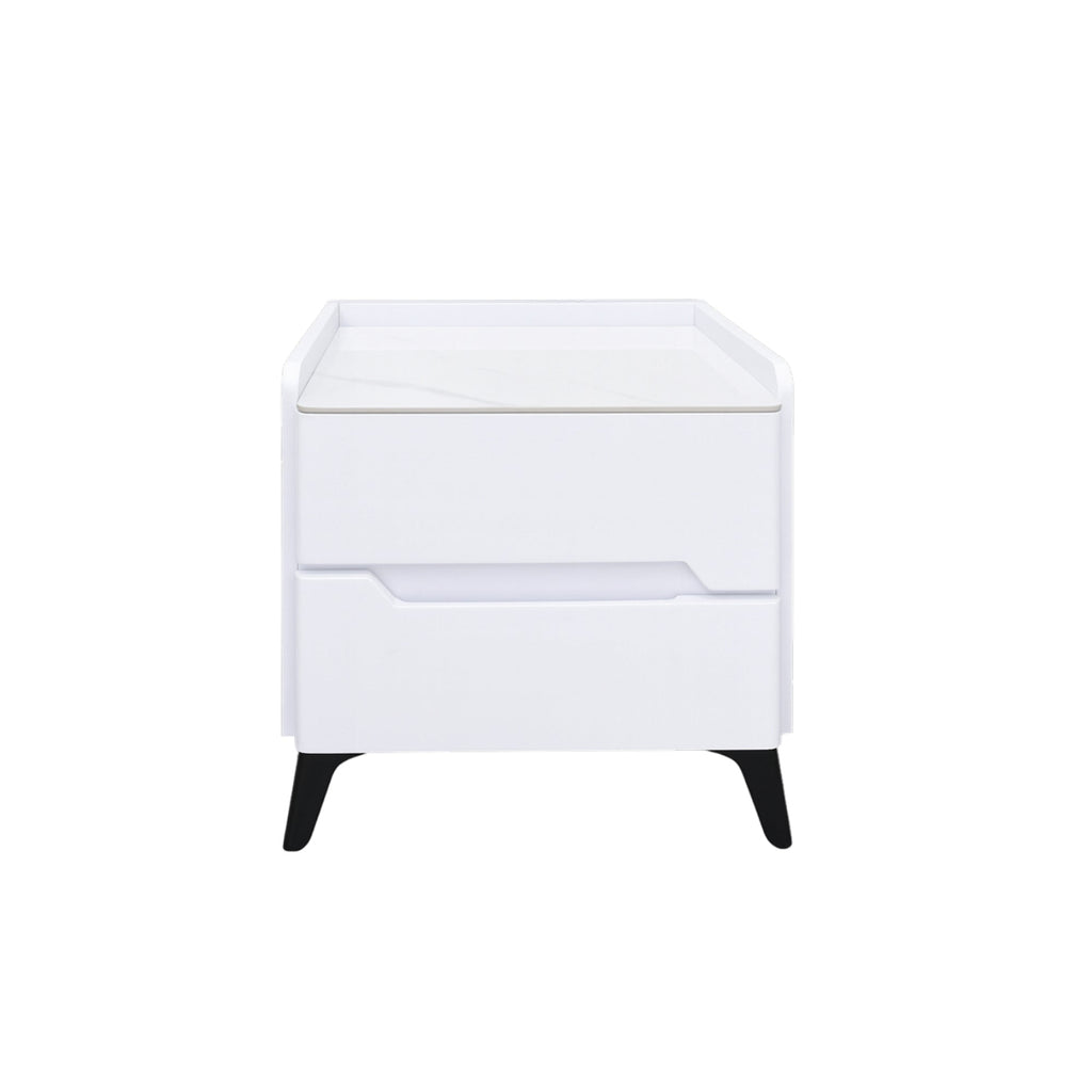 Marble Top 2 Drawer Nightstand White