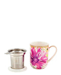 Maxwell & Williams T's & C's Dahlia Daze Lidded Mug With Infuser 340ML Pink Gift Boxed