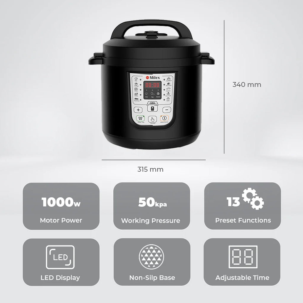 Milex 6Lt Digital Power Pressure Cooker Black