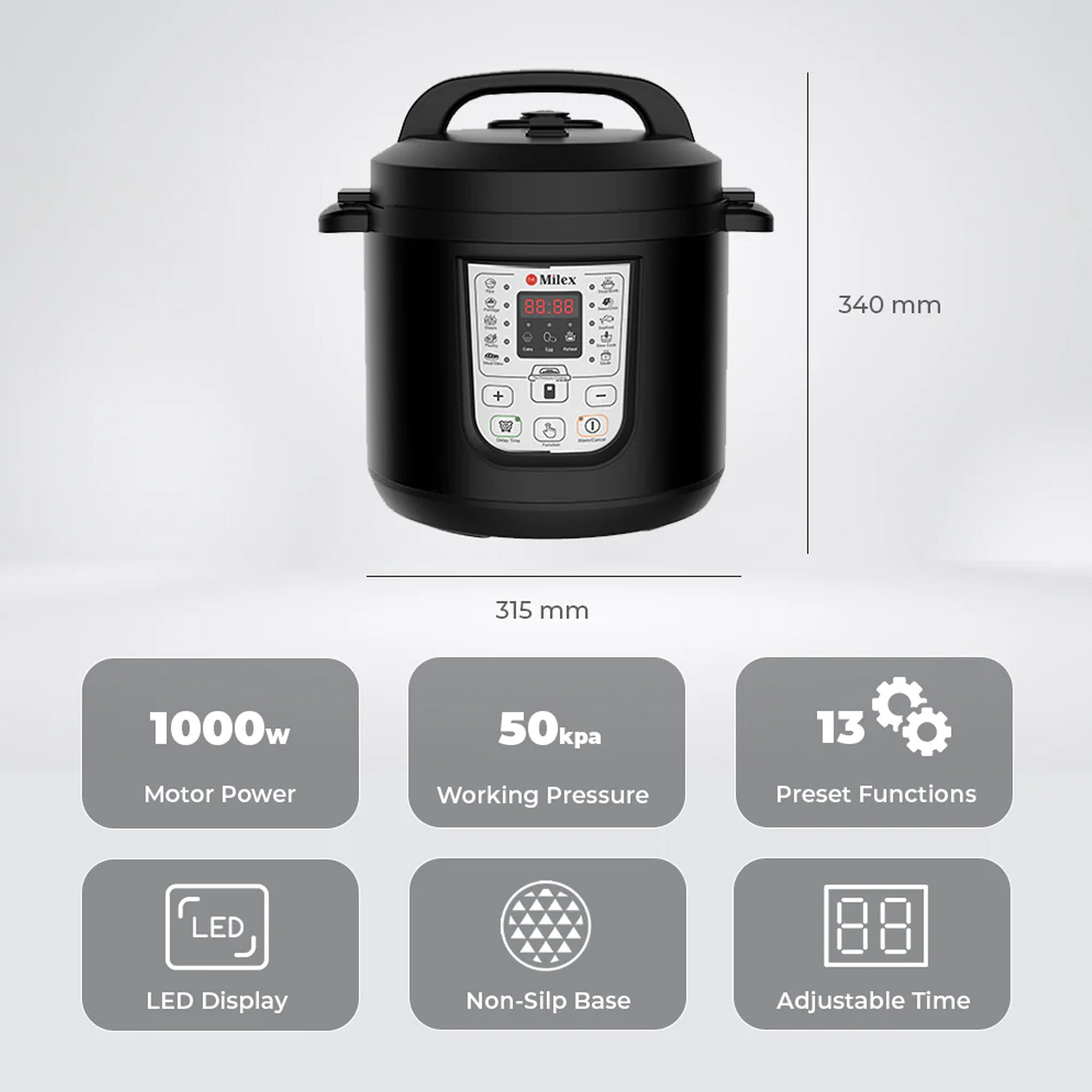 Milex 6Lt Digital Power Pressure Cooker Black