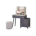 Exotic Designs Modern Dressing Table Set with LED Mirror Grey & Gold