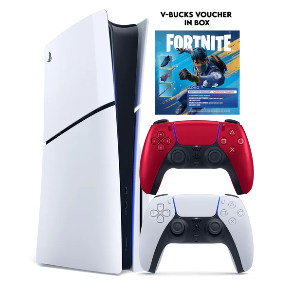 PS5 Slim + Fortnite Flowering Chaos (Voucher) + PS5 Dual Sense Volcanic Red