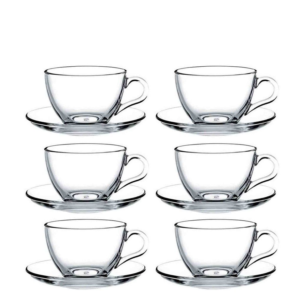 Pasabahce Basic 12 Piece Cup & Saucer Set - Clear