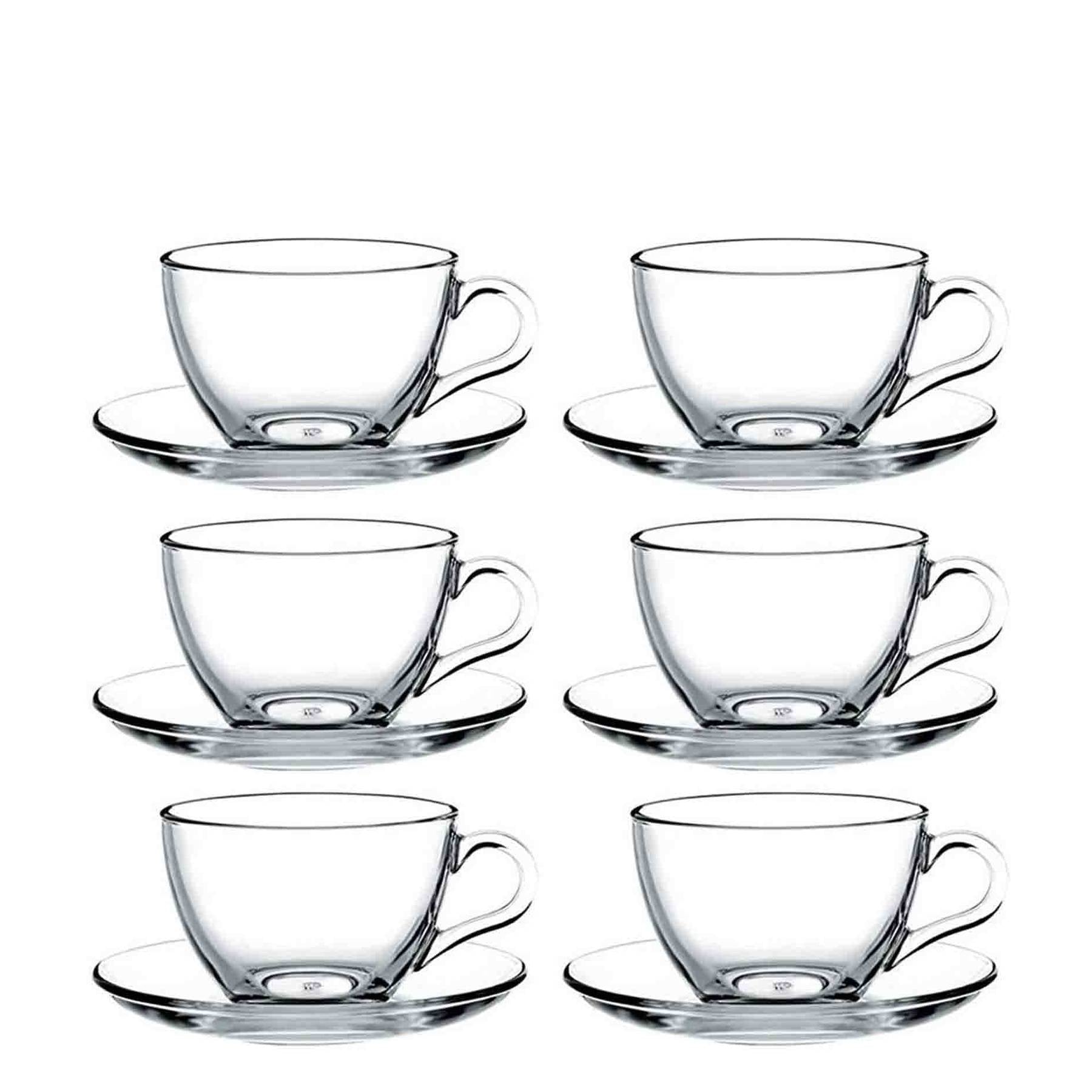 Pasabahce Basic 12 Piece Cup & Saucer Set - Clear