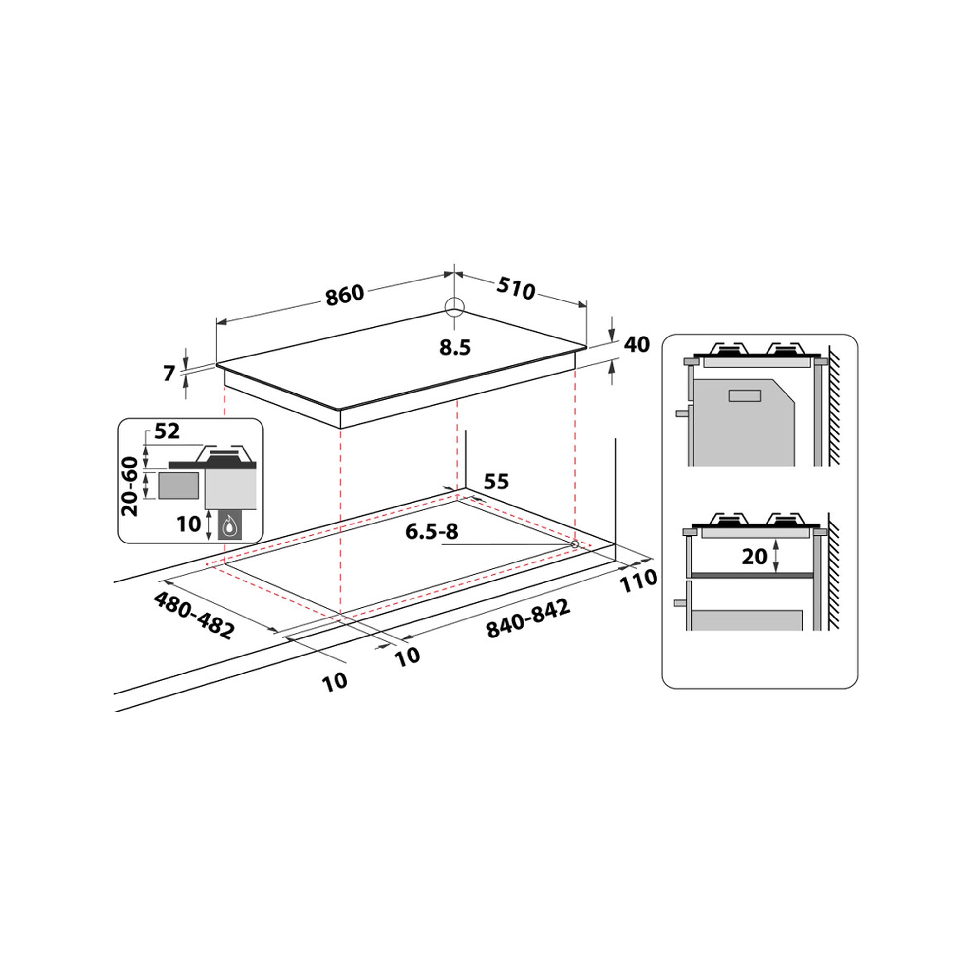 Whirlpool 5 Gas Burner Gas Hob Silver