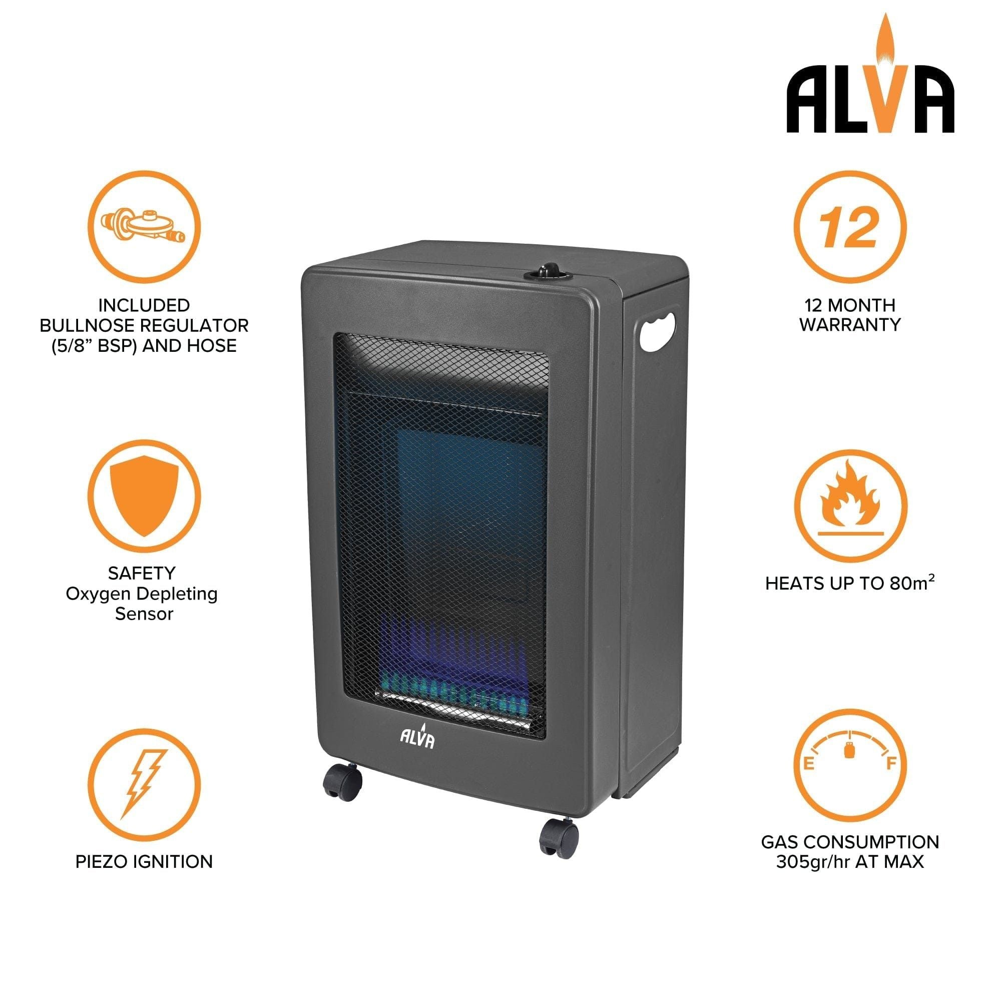 Alva Blue-Flame Convection Gas Heater Black GH305
