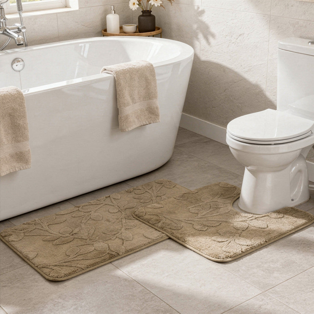 2 Piece Bathroom Mat Set Brown