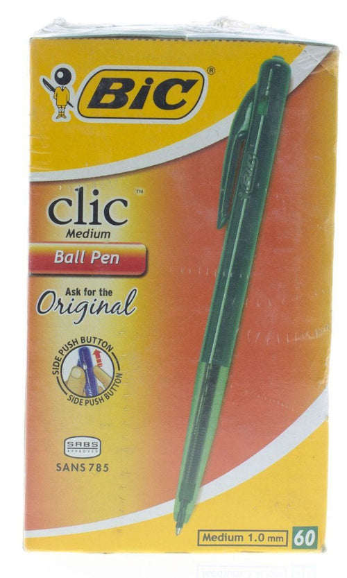 BIC Clic Medium Ballpoint Pens Green Box of 60