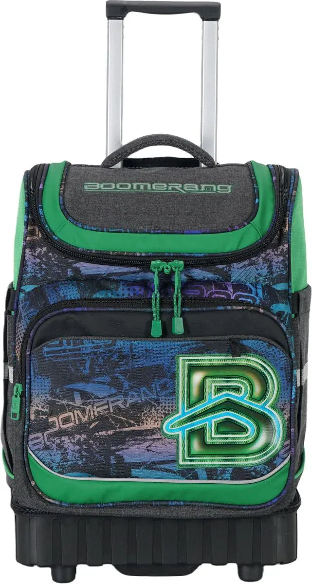 Boomerang School Bag Hardbase Trolley Green/Grey S-537-B4