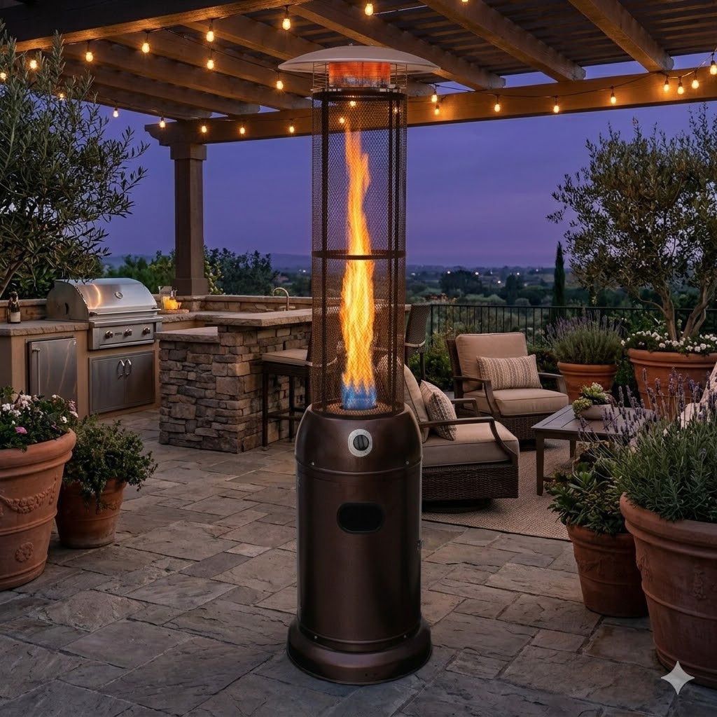 Alva Gas Patio Heater-Glass flame tube-2.1M Tall-Hammertone GHP26