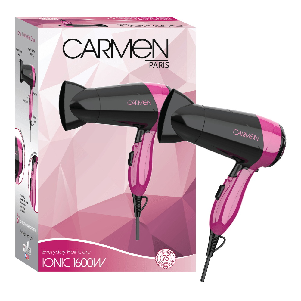 Carmen Ionic 1600W Travel Hairdryer Pink SEL-1935