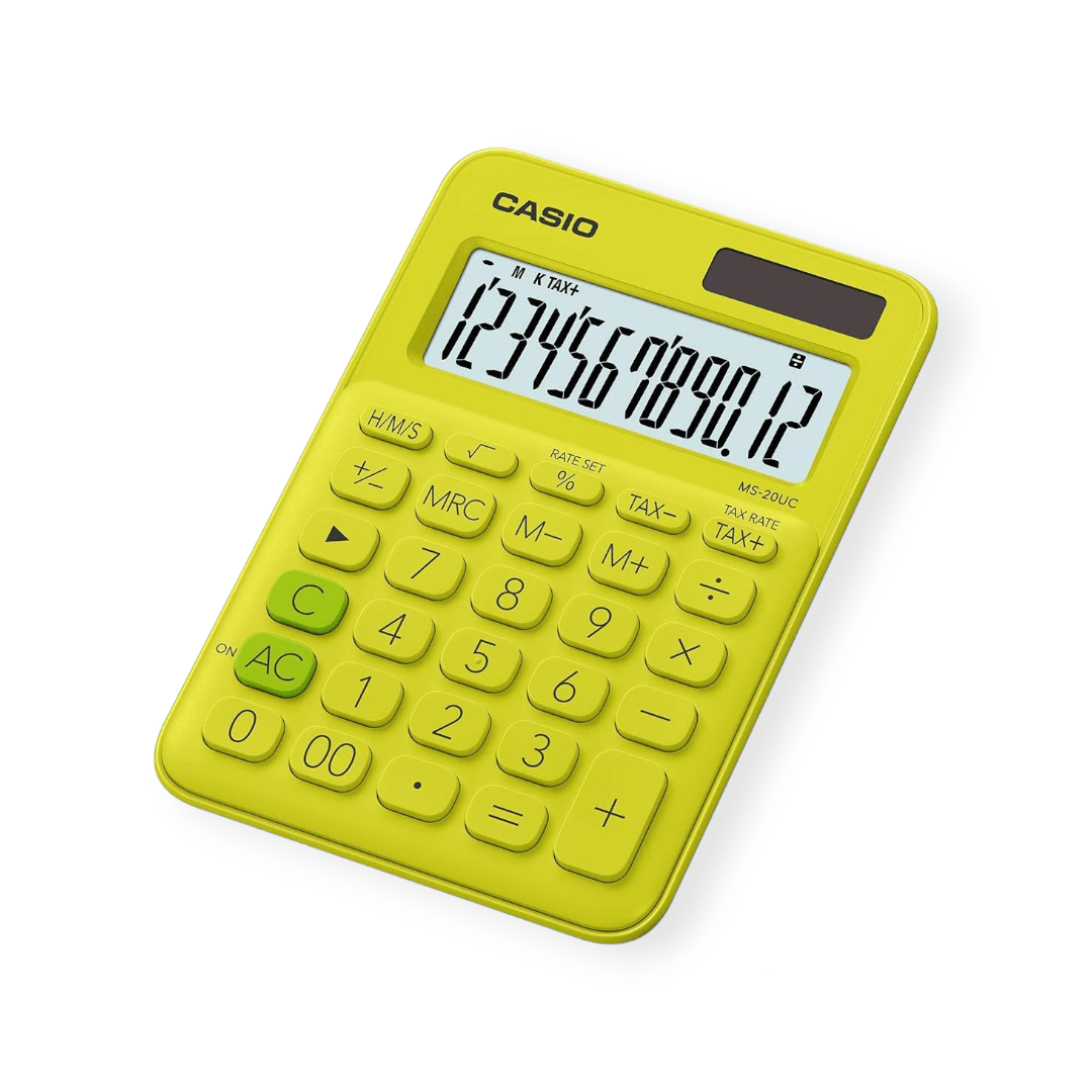 Casio 12-Digit Mini Desk Calculator Yellow MS-20UC-YG